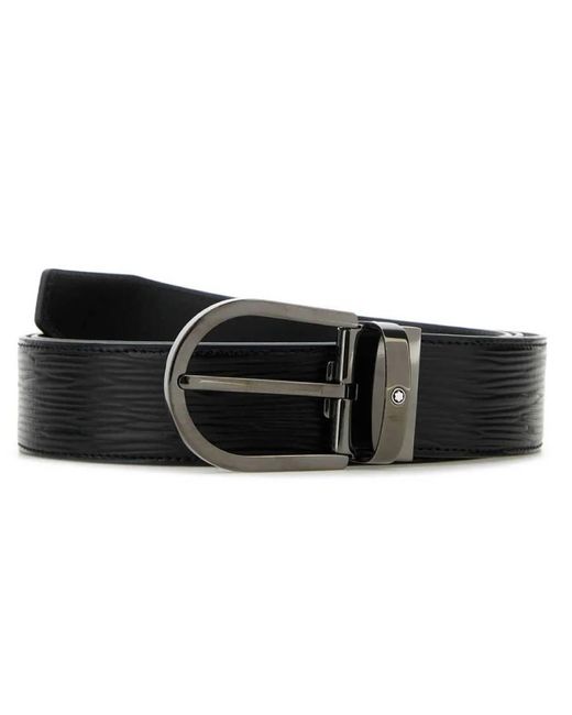 Montblanc Black Horseshoe Buckle 35 Mm Leather Belt for men