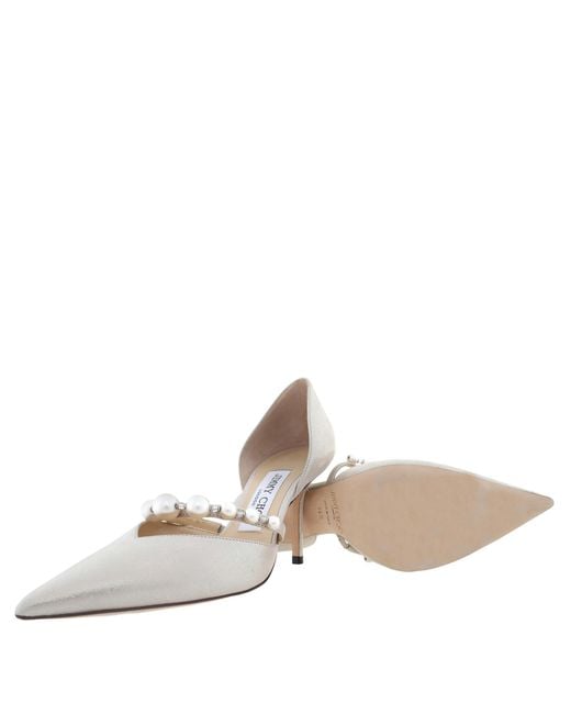 Jimmy Choo Metallic Aurelie 85 Pointed Pumps With Pearl Embellishment, Brand Size 34.5 Us