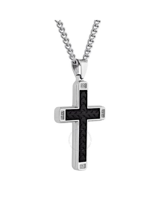 Robert Alton Black Diamond Accent Stainless Steel & Faux Leather Cross Pendant for men