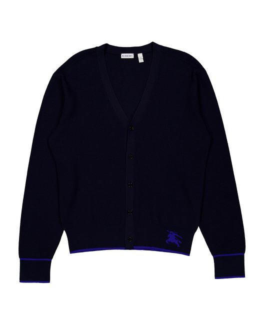 Burberry Blue Equestrian Knight Wool Cardigan for men