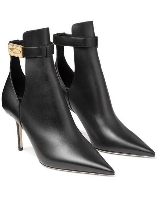 Jimmy Choo Black Nell 85 Leather Ankle Boots, Brand Size 39 Us