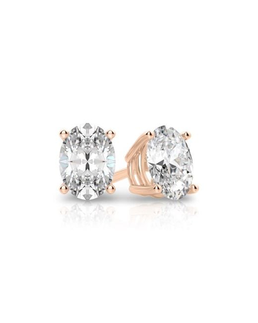 Tresorra White 14K Rose Oval Cut Earth Mined Diamond Stud Earrings