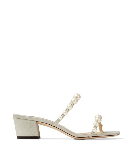 Jimmy Choo White Amara 45 Embellished Leather Sandals, Brand Size 34.5 Us