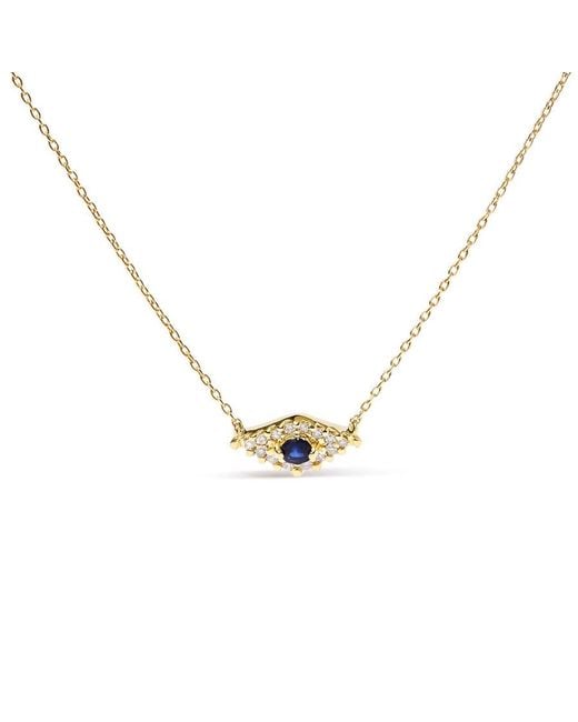 Haus of Brilliance Metallic 10K Sapphire And Diamond Accented Evil Eye 18" Inch Pendant Necklace (H-I Color, I1-I2 Clarity)