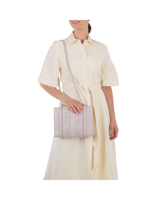 Chloé Natural Small Woody Logo Tote Bag
