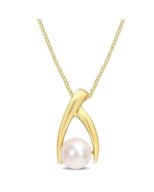 Amour Metallic 9-9.5Mm Freshwater Cultured Pearl Crisscross Pendant With Chain