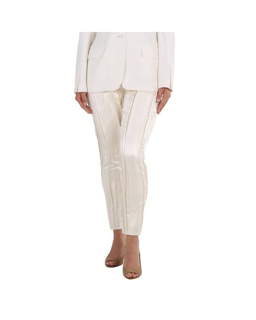 Saint Laurent Natural Crinkle-Effect Tailored Trousers, Brand Size 34 (Us