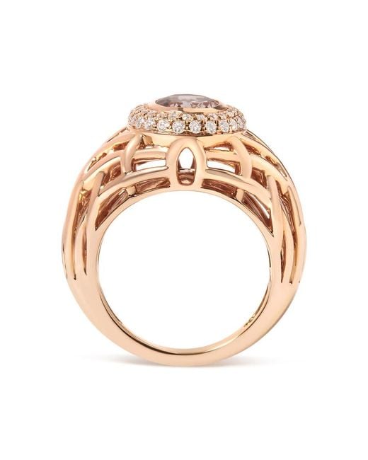 Haus of Brilliance Metallic 14K Rose Light Morganite & 3/8 Cttw Diamonds Halo And Basket Weave Cocktail Ring