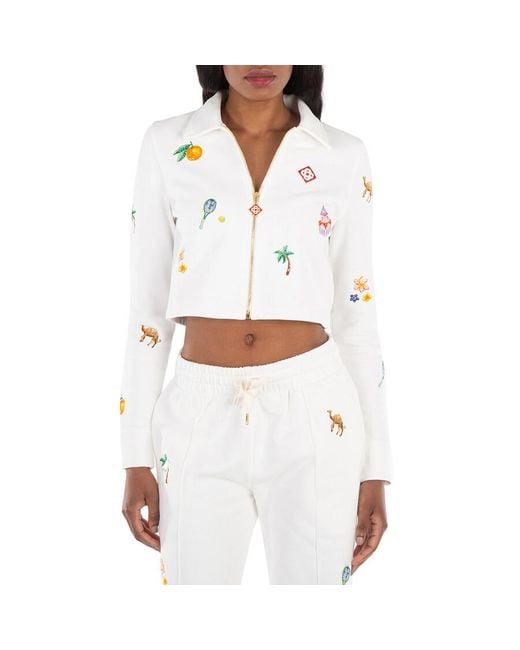 Casablanca White Elements En Crayon Cropped Jacket