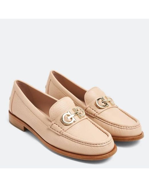 Ferragamo Natural Ferragamo Ofelia Ornament Double Gancini Loafers
