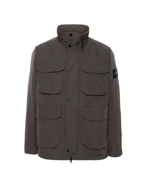 Stone Island Men's Gray Charcoal Micro Twill Field Jacket With