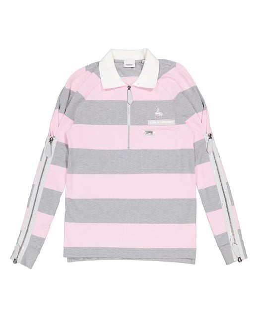 Burberry Long-Sleeved Zip Detail Striped Polo Shirt, Size Xx-Small