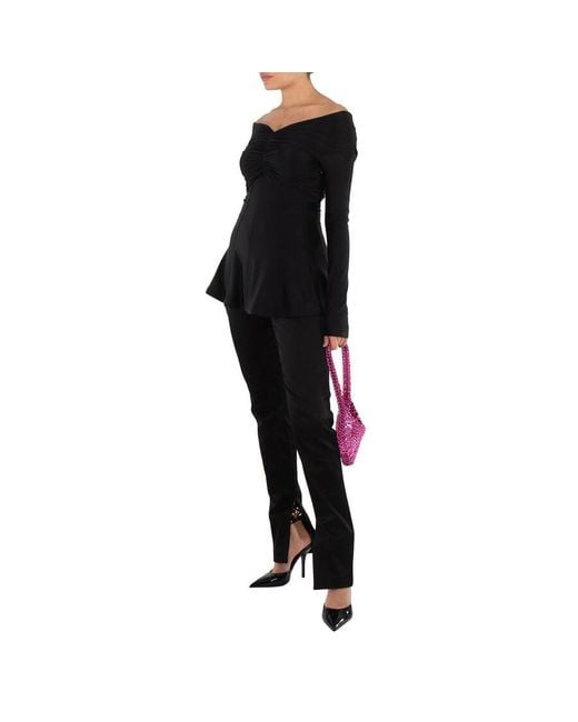 Rabanne Black Ladies Ruched Off-Shoulder Flared Top, Brand Size 36 (Us
