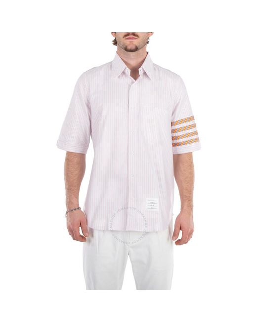 Thom Browne White Stripe Oxford 4-Bar Short Sleeve Shirt, Brand Size 2 for men