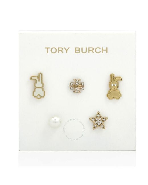Tory Burch White Lucky Water Rabbit 5 Pc Earring Set