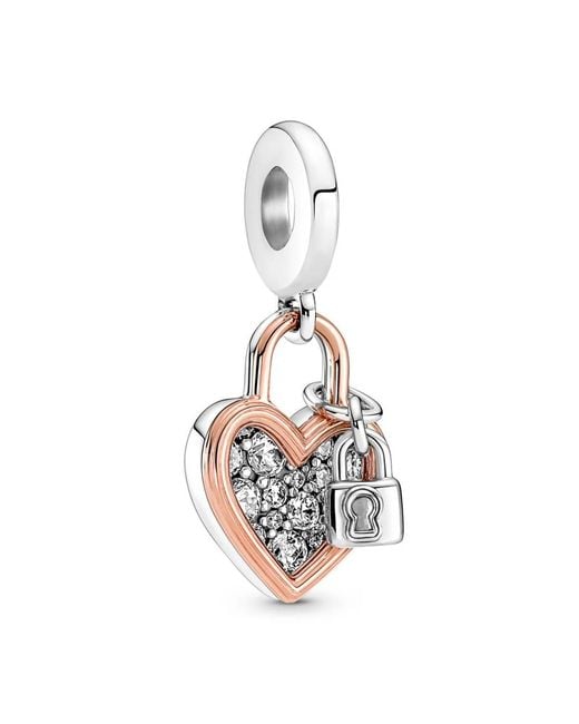 Pandora White Heart Padlock Double Dangle Charm