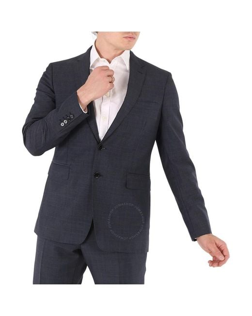 Burberry Blue Carbon Pattern Slim-fit Two-piece Wool Suit for men