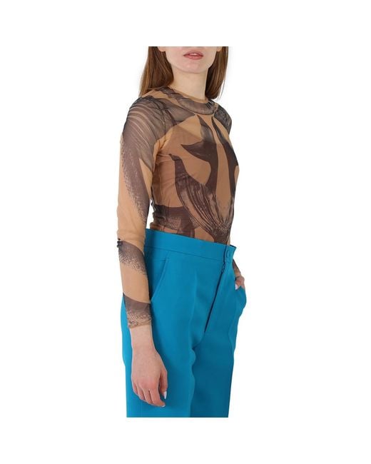 Burberry Blue Ladies Mermaid Tail-Print Tulle Long Sleeve Bodysuit