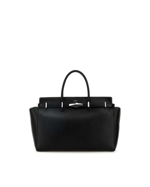 Jimmy Choo Black Leather Large Diamond Belted Shopping Bag