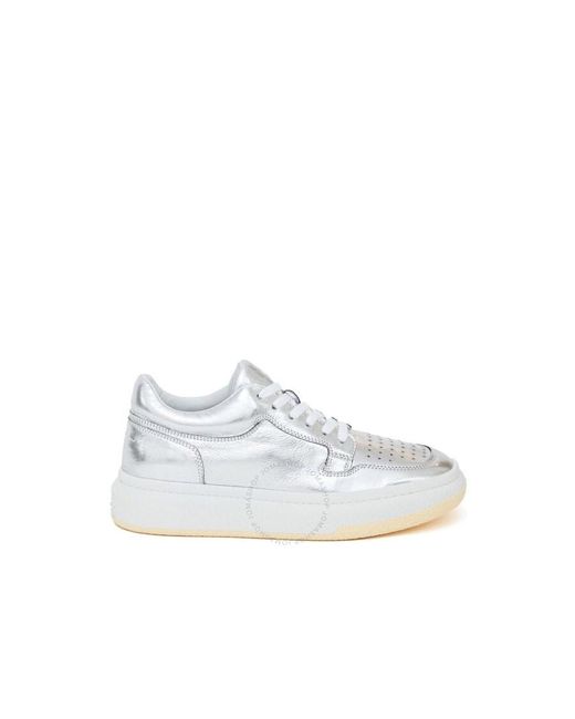 MM6 by Maison Martin Margiela White Silver Low Basketball Sneakers