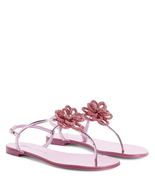 Giuseppe Zanotti Pink Tilly Flower Crystals Embellished Flat S