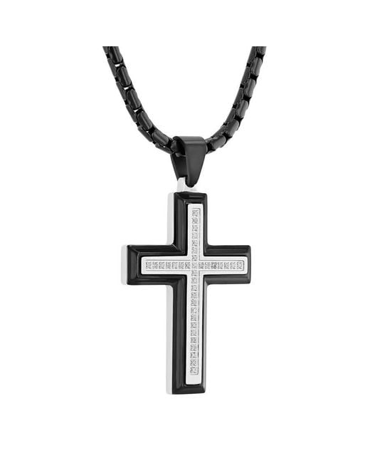 Robert Alton Metallic 1/5 Ctw And Stainless Steel Diamond Cross Necklace for men