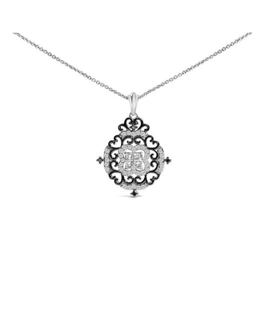 Haus of Brilliance Metallic Rhodium Plated Sterling 3/4 Cttw Diamond Ornate Medallion Pendant Necklace