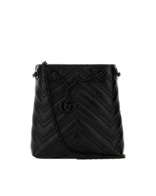 Gucci Black Leather Micro Gg Marmont Bucket Bag