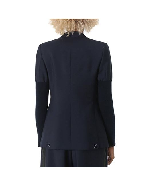 Burberry Blue Debby Rib-knit Sleeve Mohair Wool Tailored Blazer Jacket