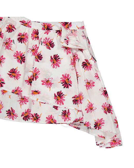MSGM Red Girls Floral Print Asymmetric Cotton Skirt