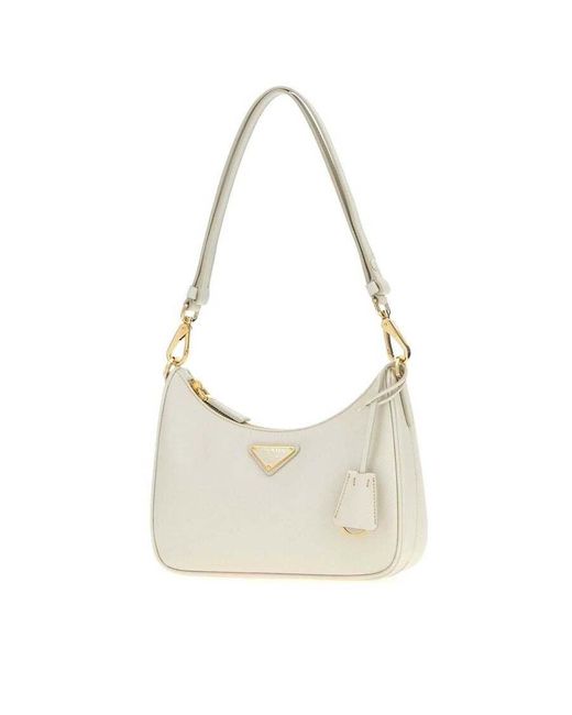 Prada Natural Ivory Leather Mini Re-Edition Shoulder Bag Talco 1 + Oro Borse A Mano