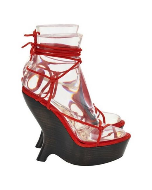 Ferragamo Red Frida Platform Wedge Sandals