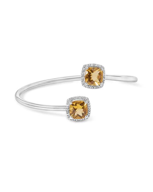 Haus of Brilliance Metallic Sterling Cushion Cut Citrine Gemstone And Diamond Accent Split Bypass Bangle Bracelet