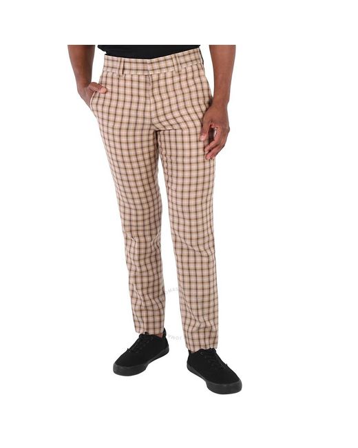 Burberry Natural Soft Fawn Gingham Wool Tailored Trousers for men