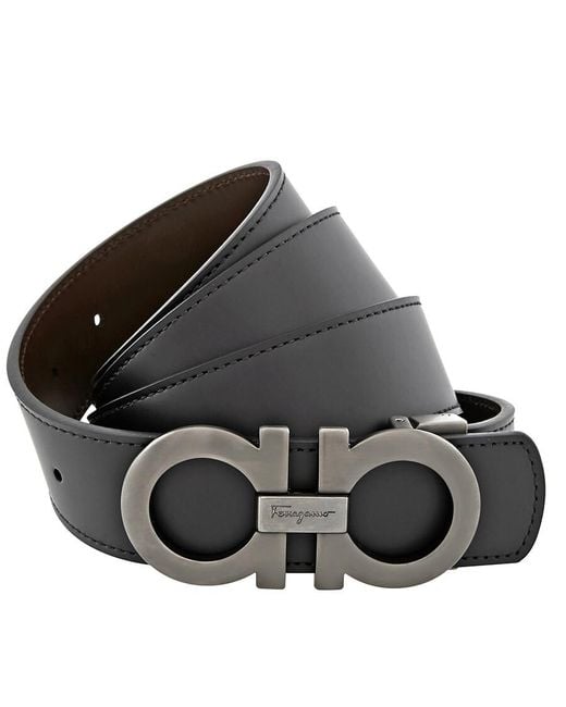 Ferragamo Black Reversible Leather Belt With Gunmetal Buckle for men