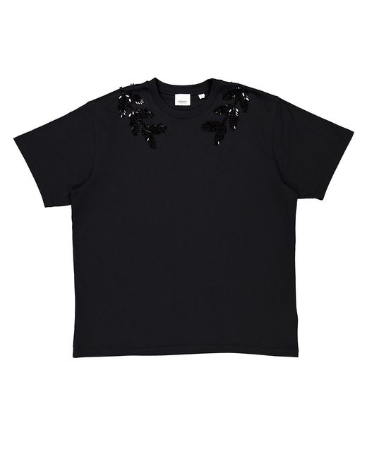 Burberry Black Embellished Crystal Oak Leaf Crest Cotton T-Shirt, Size X-Small (Youth for men