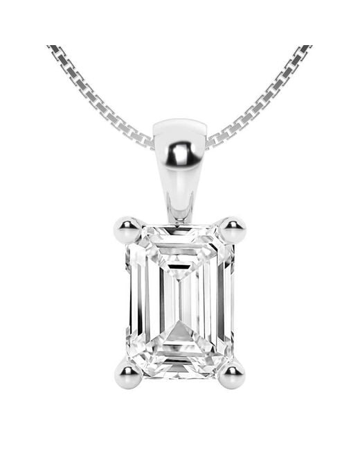 Brilliant Diamond White 1 Carat Emerald Lab Grown Diamond Solitaire Pendant