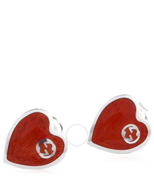 Gucci Red Interlocking G Heart Earrings