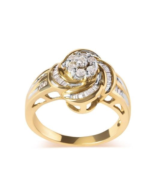 Haus of Brilliance Metallic 10K 1/2 Cttw Round And Baguette Diamond Flower Swirl Cocktail Ring (I-J Color, Si2-I1 Clarity)