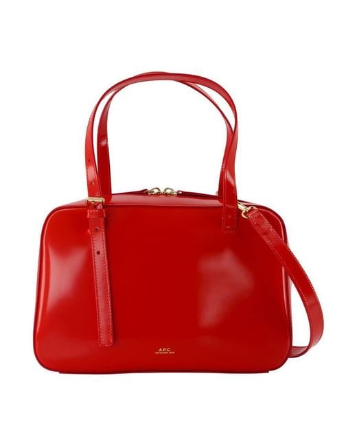 A.P.C. Red Polished Calfskin Top Handle Bag