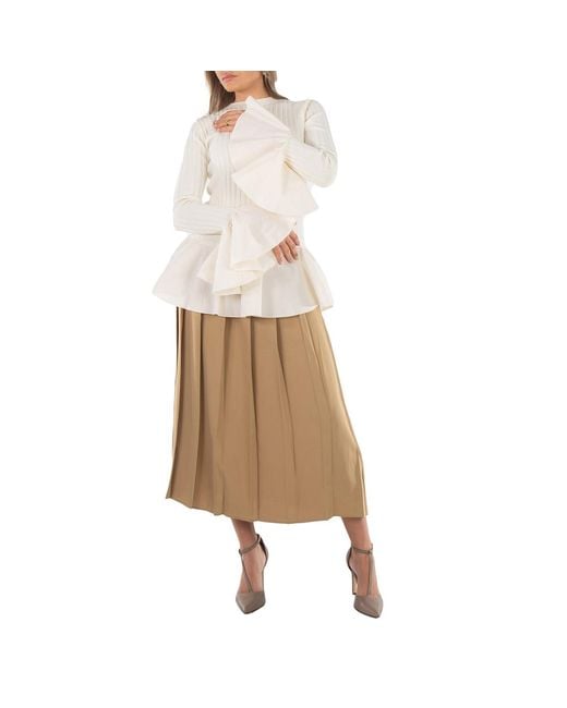 Polo Ralph Lauren Natural Large Pleated Midi Skirt