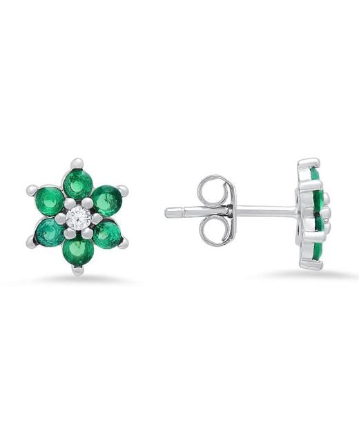 Kylie Harper Green Sterling Petite Emerald Cz Floral Stud Earrings