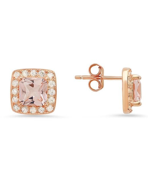 Kylie Harper Pink 14K Rose Over Morganite Cz Halo Stud Earrings