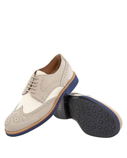 Tod's White Perforated Two-tone Nubuck Oxford Brogues for men
