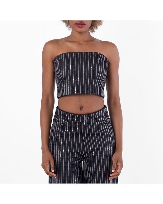 ROTATE BIRGER CHRISTENSEN Black Sequin Twill Crop Top