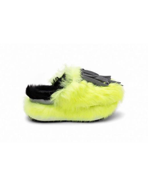 Hogan Yellow Fur-Trimmed Lace-Up Slip-On Sneakers