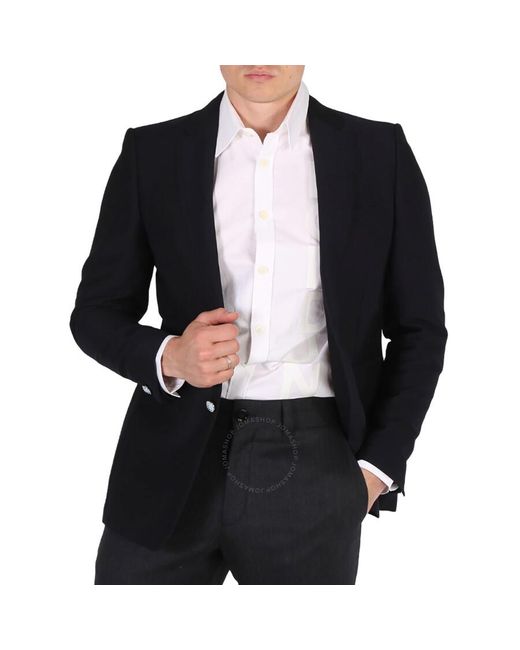 Burberry Black Dark Navy Classic Cut Wool Linen Mohair Tailored Jacket for men