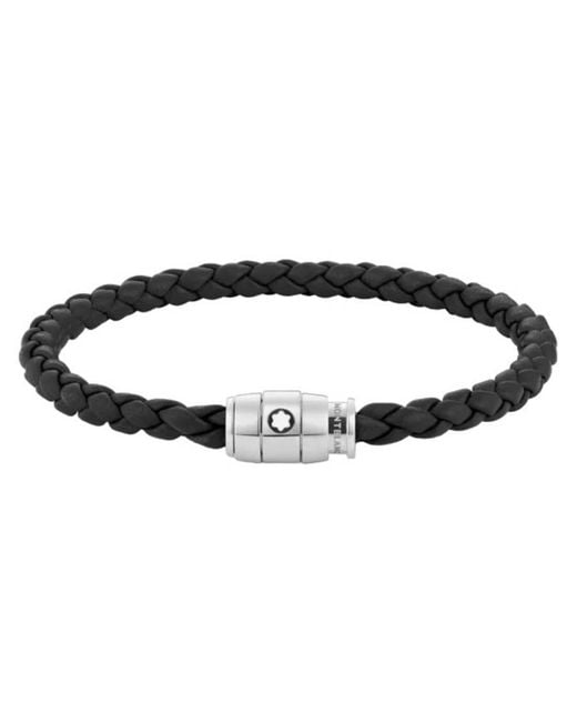 Montblanc Black Woven Leather Bracelet for men
