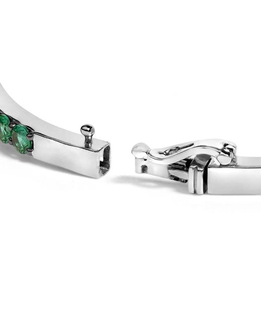 Haus of Brilliance Metallic 925 Sterling Created Sapphire And Emerald Semi Eternity Bangle Bracelet