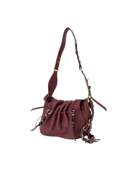 Isabel Marant Purple Gathered Lambskin Shoulder Bag Burgundy